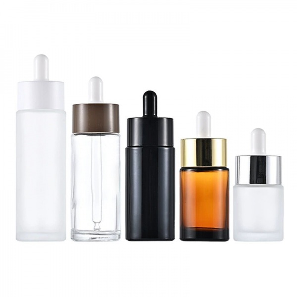Round Glass Dropper Bottles with Large Flat Cap Clear Frosted Amber Black 20ML 30ML 40ML 50ML 60ML