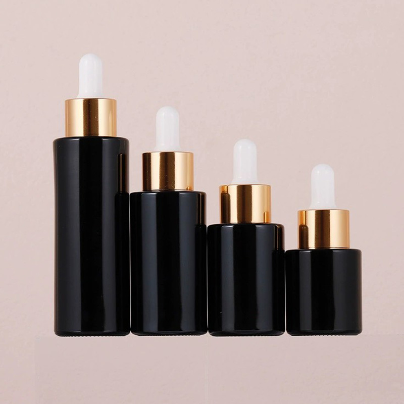 Black Glass Dropper Bottles with Flat Shoulder 20ML 30ML 40ML 60ML