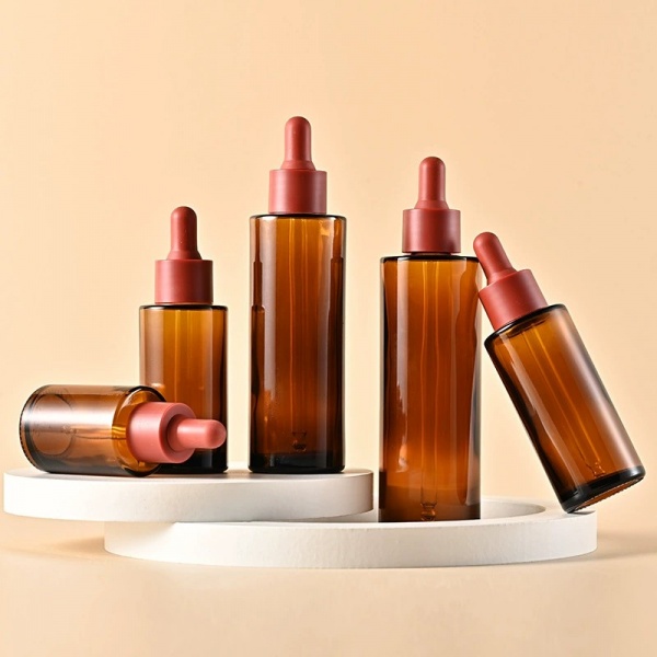 Amber Glass Dropper Bottles with Brown Lid Flat Shoulder 20ML 30ML 40ML 50ML 60ML 80ML 100ML
