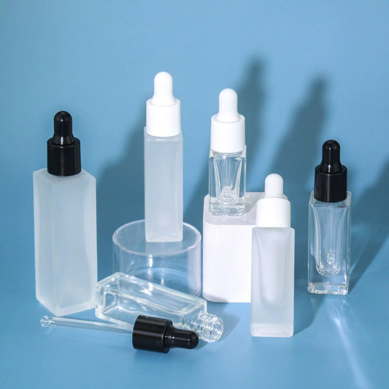 Slim Square Glass Dropper Bottles Clear Frosted 3ML 5ML 8ML 20ML