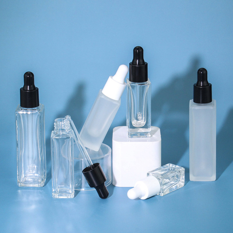 Slim Square Glass Dropper Bottles Clear Frosted 3ML 5ML 8ML 20ML