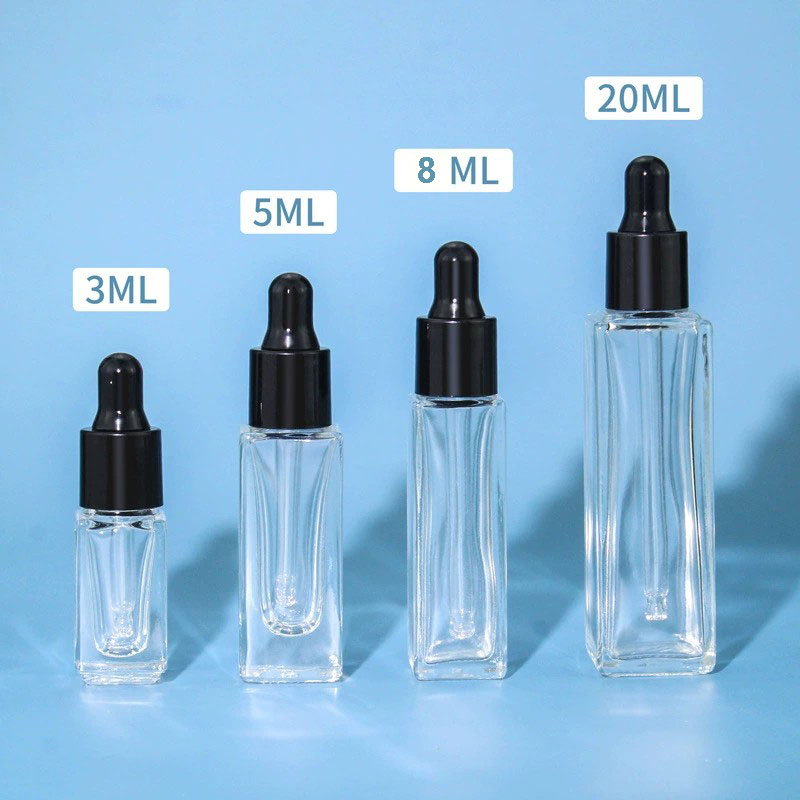 Slim Square Glass Dropper Bottles Clear Frosted 3ML 5ML 8ML 20ML