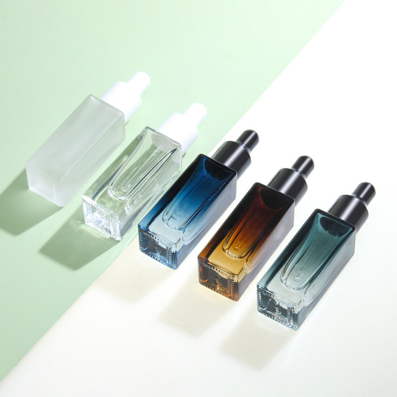 Slim Square Gradient Color Glass Dropper Bottles Turquoise Dark Blue Amber Clear Frosted 3ML 5ML 8ML