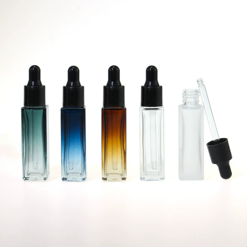 Slim Square Gradient Color Glass Dropper Bottles Turquoise Dark Blue Amber Clear Frosted 3ML 5ML 8ML
