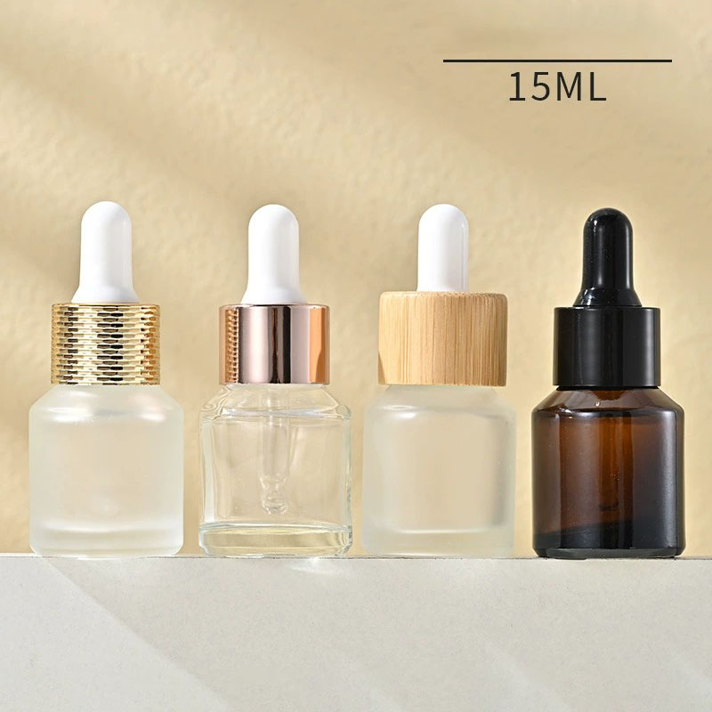 15ML Sloping Shoulder Round Glass Dropper Bottles Clear Frosted Amber