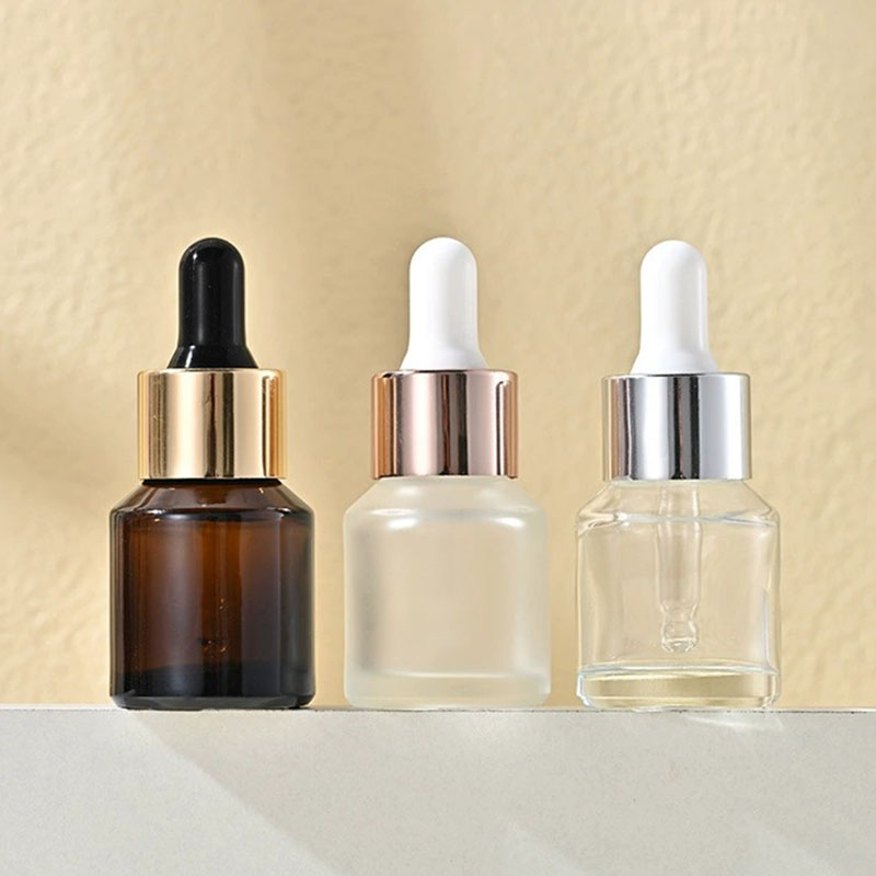 15ML Sloping Shoulder Round Glass Dropper Bottles Clear Frosted Amber