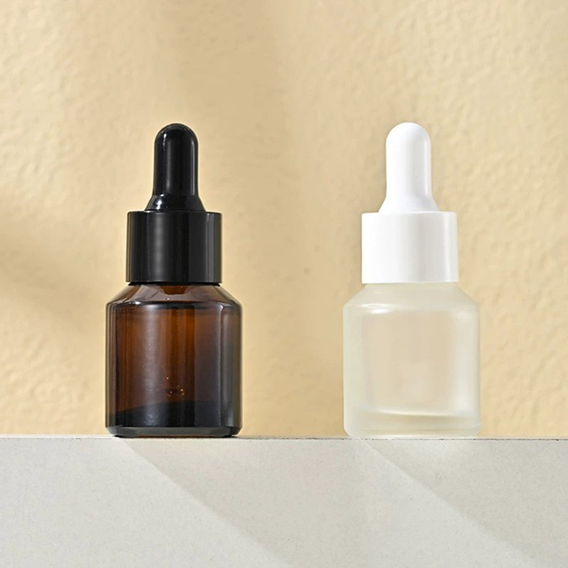 15ML Sloping Shoulder Round Glass Dropper Bottles Clear Frosted Amber