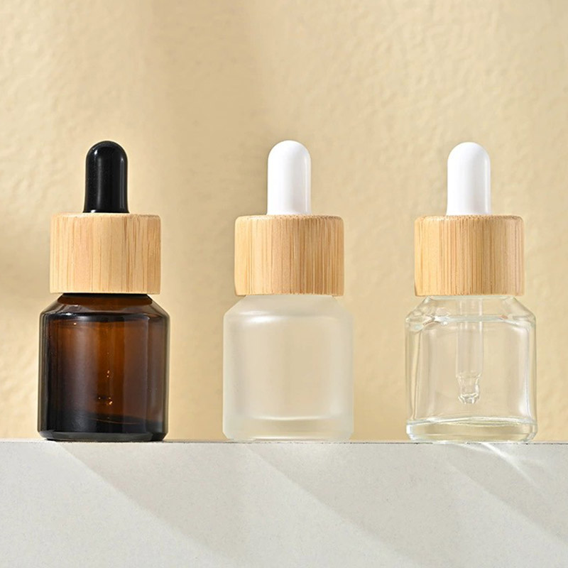 15ML Sloping Shoulder Round Glass Dropper Bottles Clear Frosted Amber