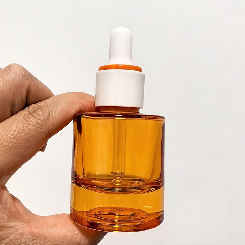 30ML Orange Short Round Glass Dropper Bottles with Flat Shoulder 1 OZ