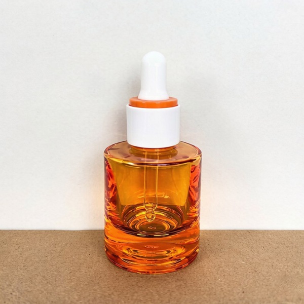 30ML Orange Short Round Glass Dropper Bottles with Flat Shoulder 1 OZ