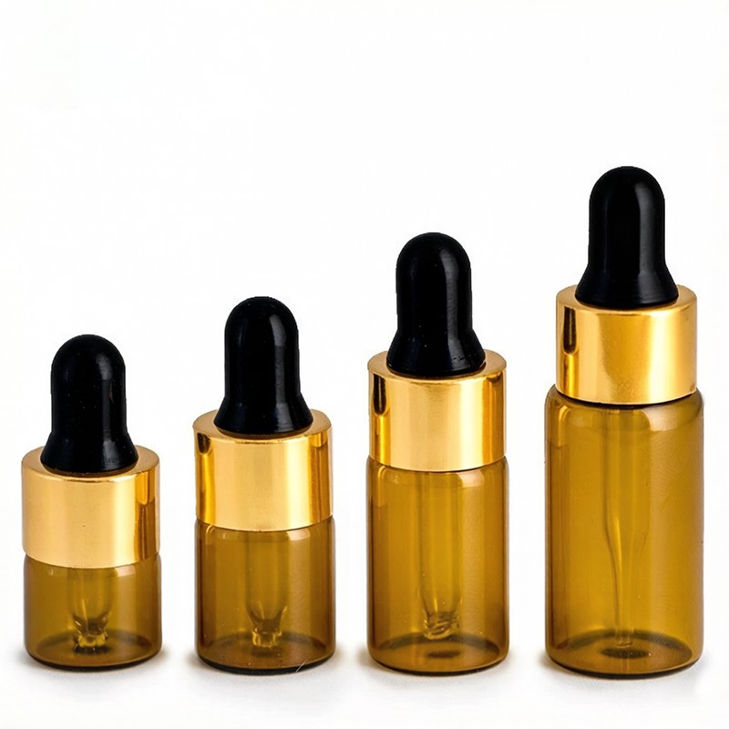Small Mini Vials Amber Glass Dropper Bottles for Samples 1ML 2ML 3ML 5ML