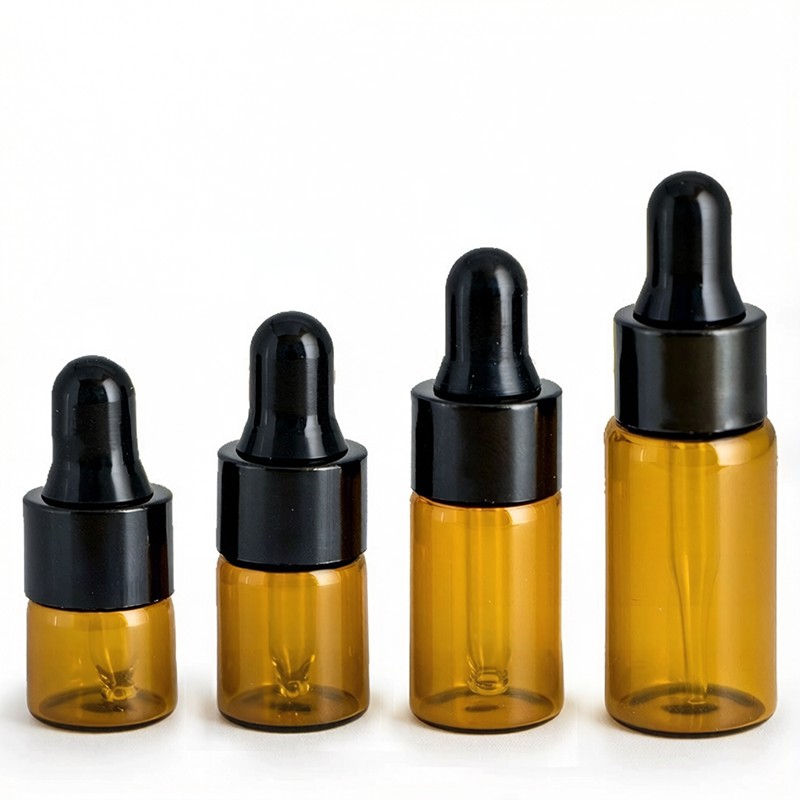 Small Mini Vials Amber Glass Dropper Bottles for Samples 1ML 2ML 3ML 5ML