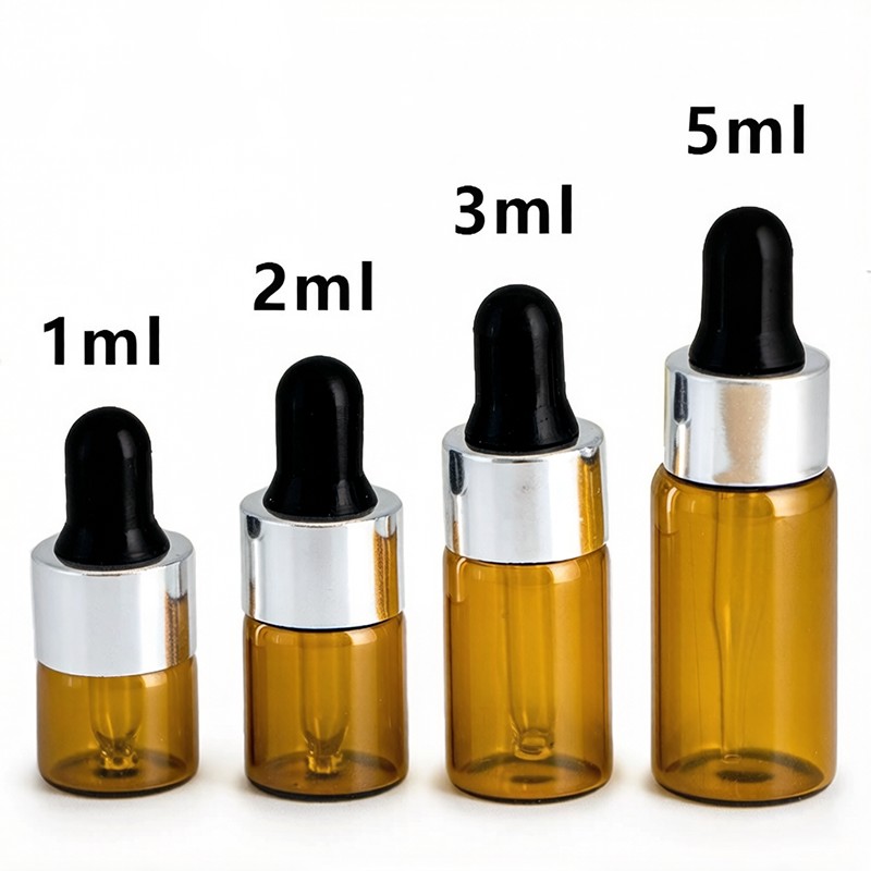 Small Mini Vials Amber Glass Dropper Bottles for Samples 1ML 2ML 3ML 5ML