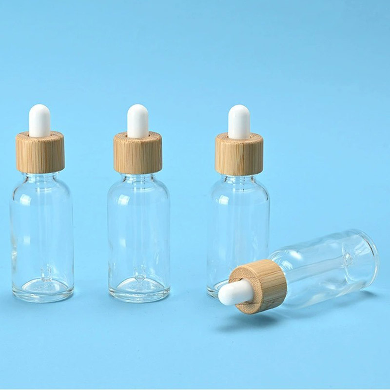 Clear Round Glass Dropper Bottles with Bamboo Lids 5ML 10ML 15ML 20ML 30ML 50ML 100ML 