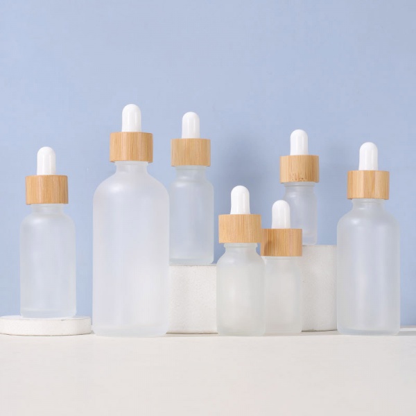 Round Frosted Glass Dropper Bottles with Bamboo Lids 5ML 10ML 15ML 20ML 30ML 50ML 100ML