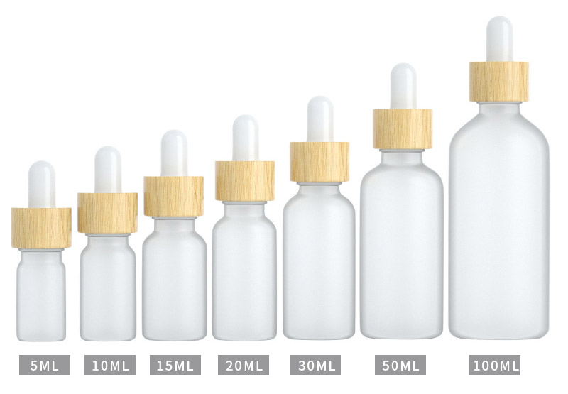 Round Frosted Glass Dropper Bottles with Bamboo Lids 5ML 10ML 15ML 20ML 30ML 50ML 100ML