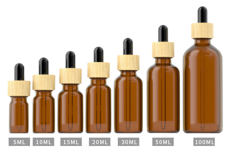 Amber Round Glass Dropper Bottles with Bamboo Lids 5ML 10ML 15ML 20ML 30ML 50ML 100ML
