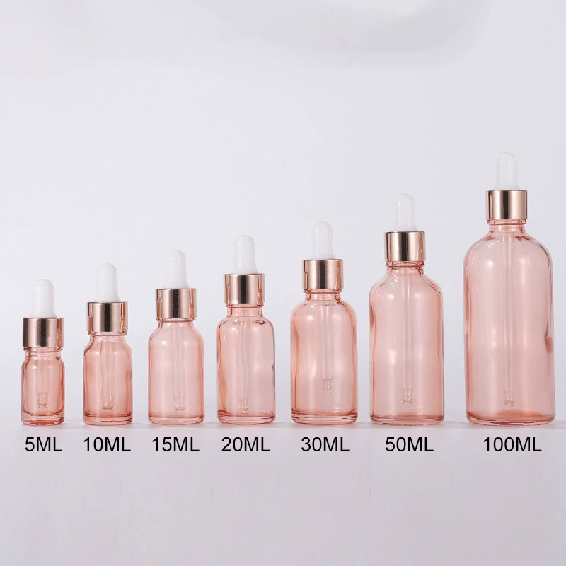 Rose Pink Gold Glass Dropper Bottles 5ML 10ML 15ML 20ML 30ML 50ML 100ML Round