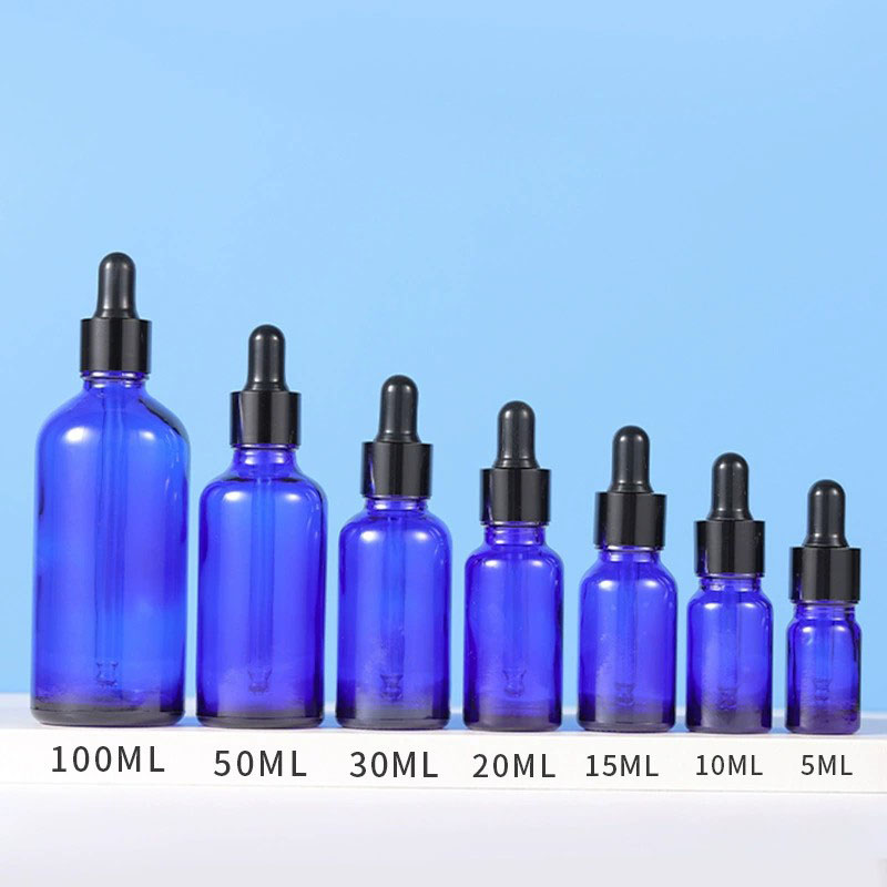 Round Blue Glass Dropper Bottles 5ML 10ML 15ML 20ML 30ML 50ML 100ML