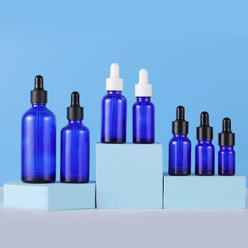 Round Blue Glass Dropper Bottles 5ML 10ML 15ML 20ML 30ML 50ML 100ML