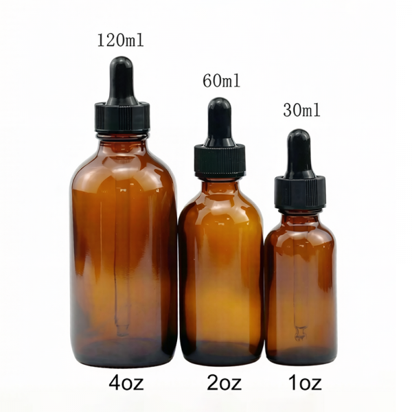 1OZ 2OZ 4OZ Amber Boston Round Glass Dropper Bottles 30ML 60ML 120ML1 2 4 OZ Ounce Wholesale Bulk