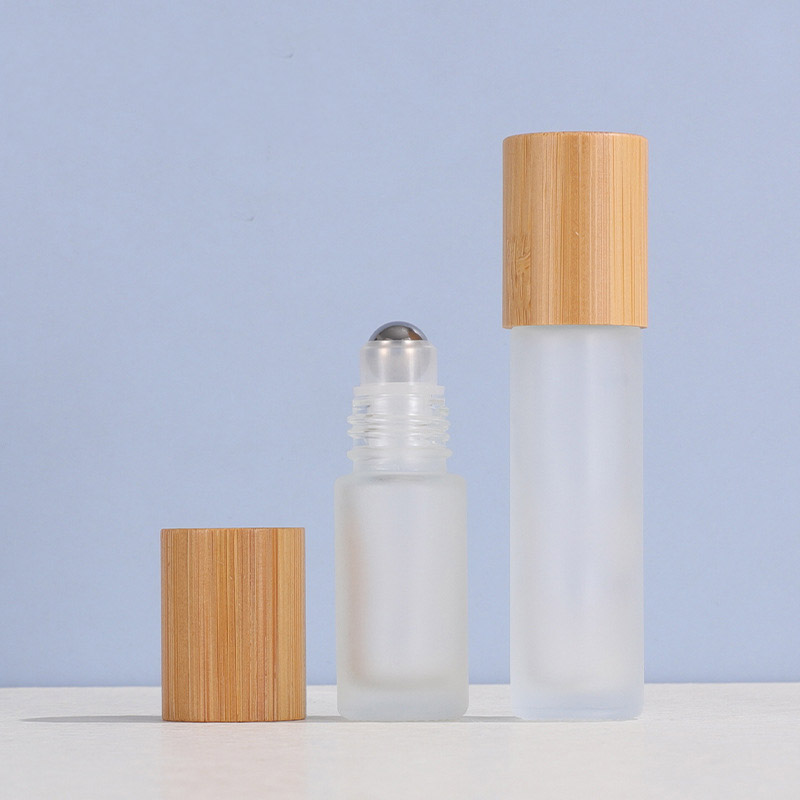 Glass Bamboo Essential Oil Roller Bottles 5ML 10ML Clear Frosted Amber Cobalt Blue