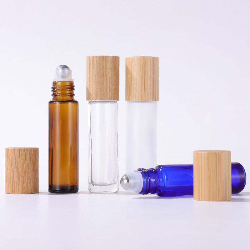 Glass Bamboo Essential Oil Roller Bottles 5ML 10ML Clear Frosted Amber Cobalt Blue