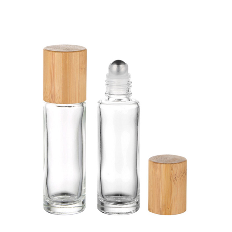 Glass Bamboo Essential Oil Roller Bottles 5ML 10ML Clear Frosted Amber Cobalt Blue