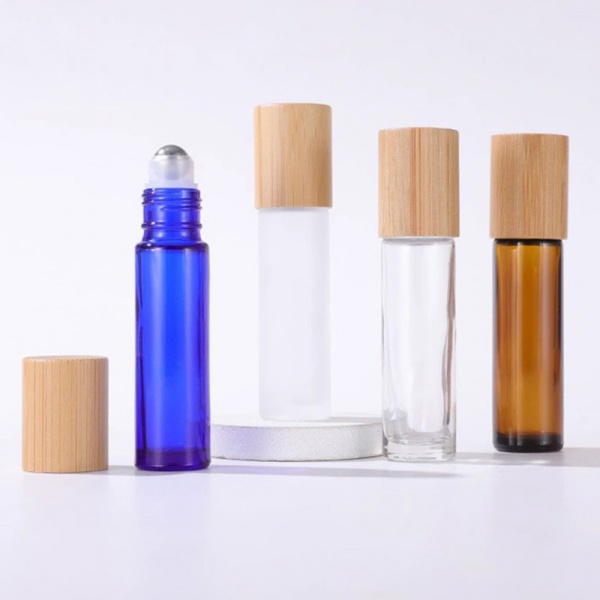 Glass Bamboo Essential Oil Roller Bottles 5ML 10ML Clear Frosted Amber Cobalt Blue