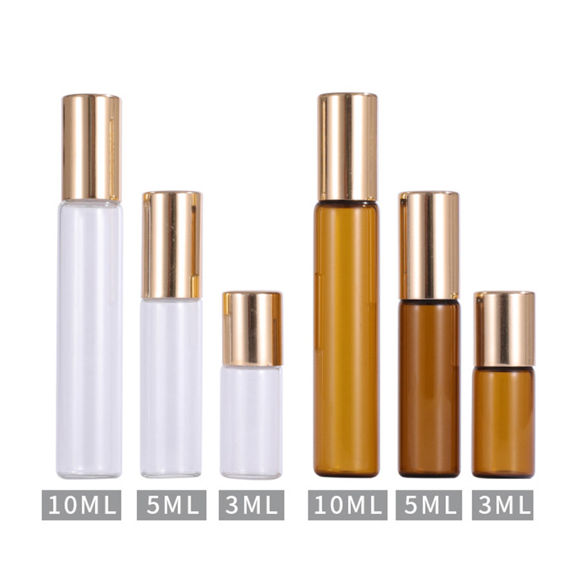 Slim Glass Serum Roller Vials with Gold Caps Amber Clear 3ML 5ML 10ML 3 5 10 ML