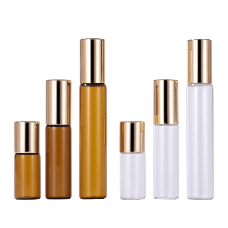 Slim Glass Serum Roller Vials with Gold Caps Amber Clear 3ML 5ML 10ML 3 5 10 ML