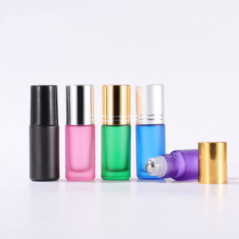 5ML Frosted Colored Glass Roller Bottles Purple Green Blue Orange Red Yellow Pink Black 