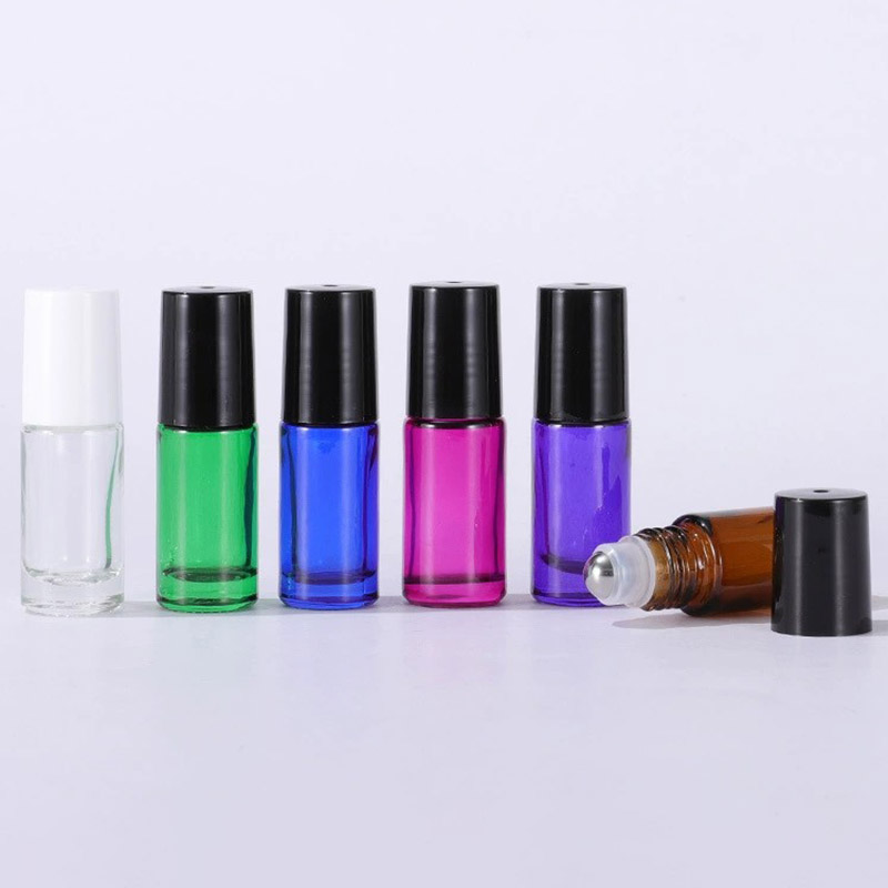 5ML Glass Roller Bottles Amber Clear Frosted Cobalt Blue Green Pink Purple