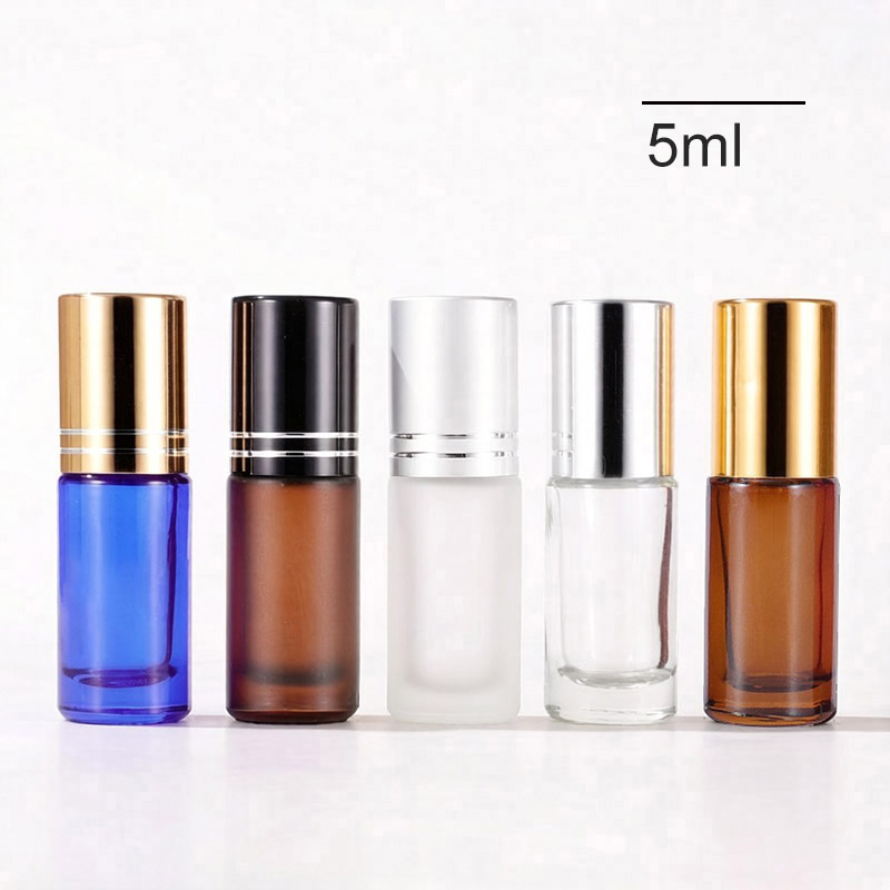 5ML Glass Roller Bottles Amber Clear Frosted Cobalt Blue Green Pink Purple
