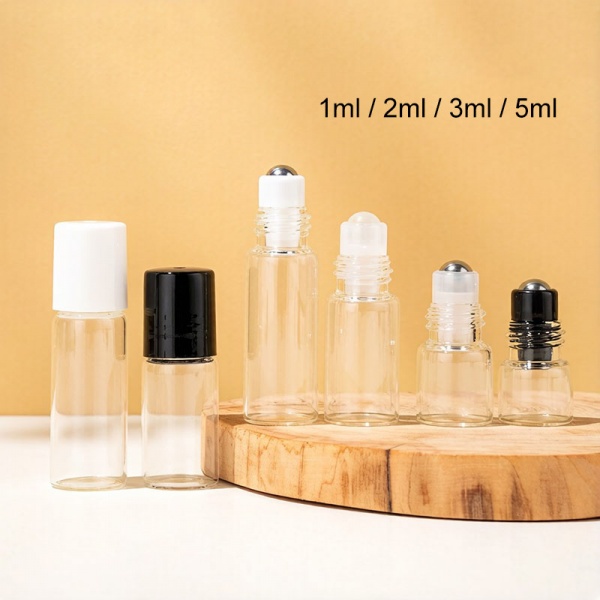 Clear Glass Roll on Roller Ball Vials for Serum Essential Oils 1ML 2ML 3ML 5ML Small Wholesale