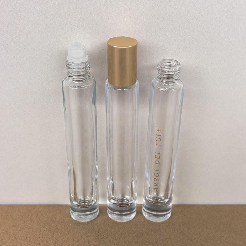 10ML Slim Clear Round Thick Glass Roller Bottles with Gold Silver Caps