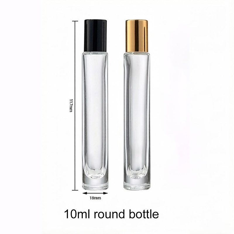 10ML Slim Clear Round Thick Glass Roller Bottles with Gold Silver Caps