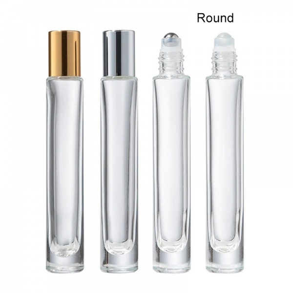 10ML Slim Clear Round Thick Glass Roller Bottles with Gold Silver Caps
