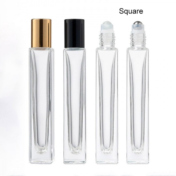 10ML Slim Square Clear Thick Glass Roller Ball Bottles Wholesale