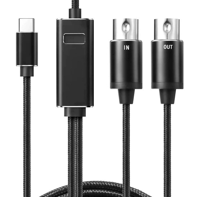 5 Pin Din Midi in and out Interface to USB Type C Cord Cable for Keyboard Plug Port Connector 2M