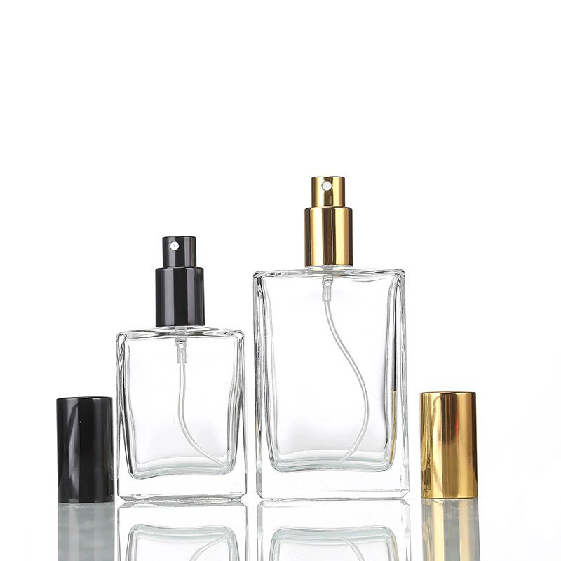 Empty Square Glass Fine Mist Spray Bottles with Caps 30ML 50ML 100ML