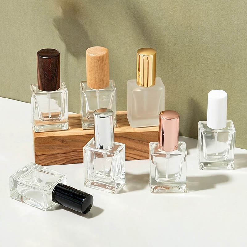 Empty Square Glass Fine Mist Spray Bottles with Caps 10ML 15ML Clear Frosted