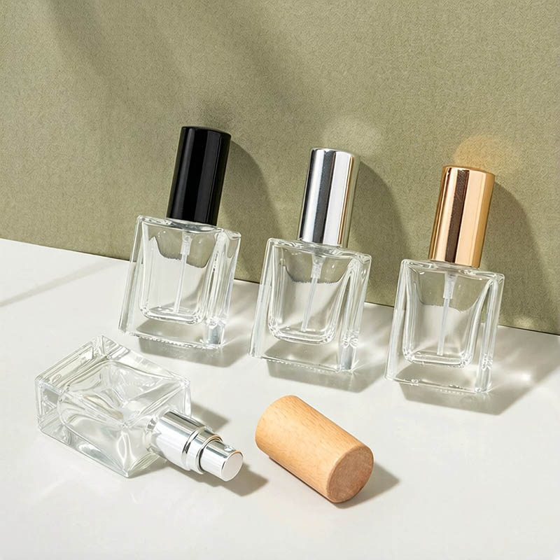 Empty Square Glass Fine Mist Spray Bottles with Caps 10ML 15ML Clear Frosted