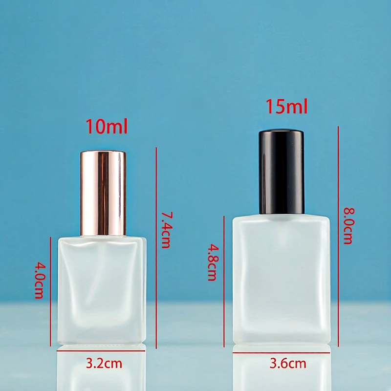 Empty Square Glass Fine Mist Spray Bottles with Caps 10ML 15ML Clear Frosted