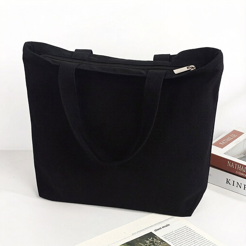 Cotton Canvas Tote Bag with Zipper Zip Up Top Black Small Extra Large Heavy Duty