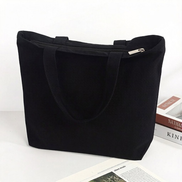 Cotton Canvas Tote Bag with Zipper Zip Up Top Black Small Extra Large Heavy Duty