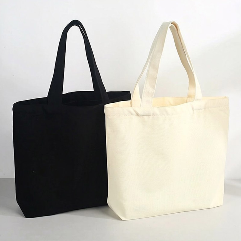 Cotton Canvas Tote Bag with Zipper Zip Up Top Black Small Extra Large Heavy Duty