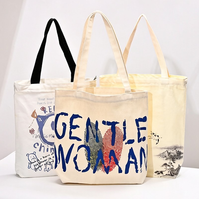 Cotton Canvas Tote Bag with Zipper Zip Up Top Black Small Extra Large Heavy Duty